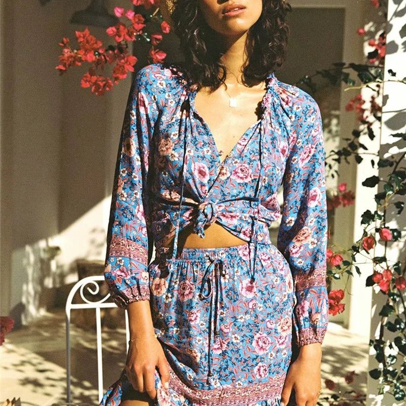 Wildflower Dreams Boho Blouse - Tie-Front Floral