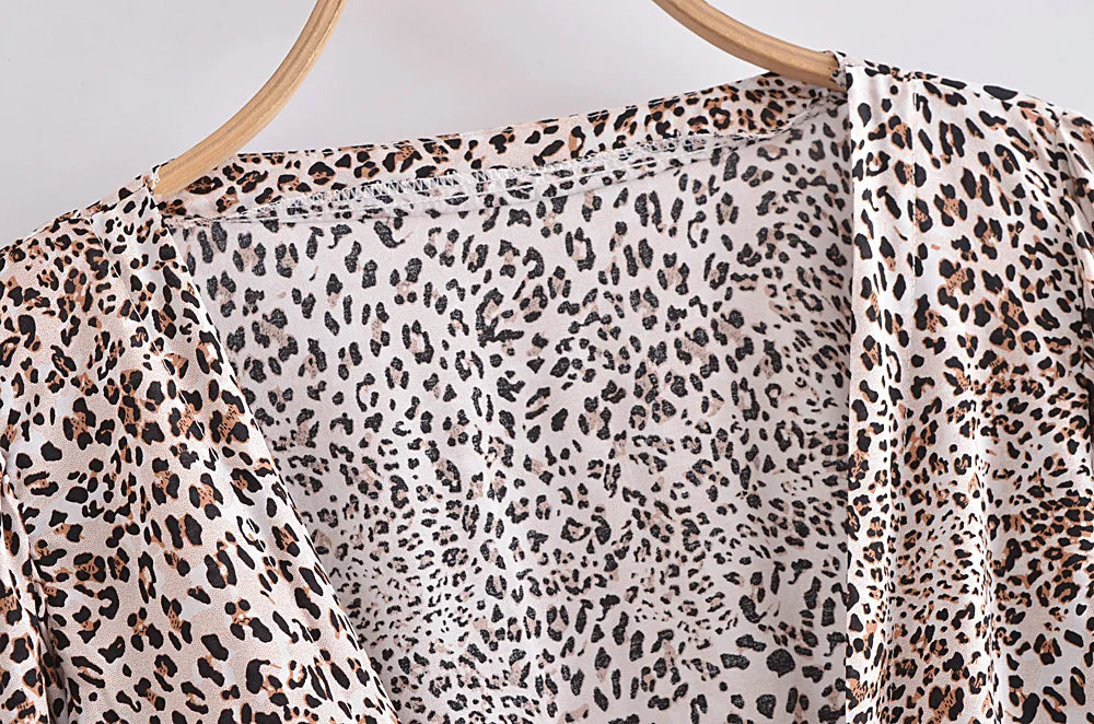 Boho Leopard Tie-Front Blouse – Rayon Cotton Blend