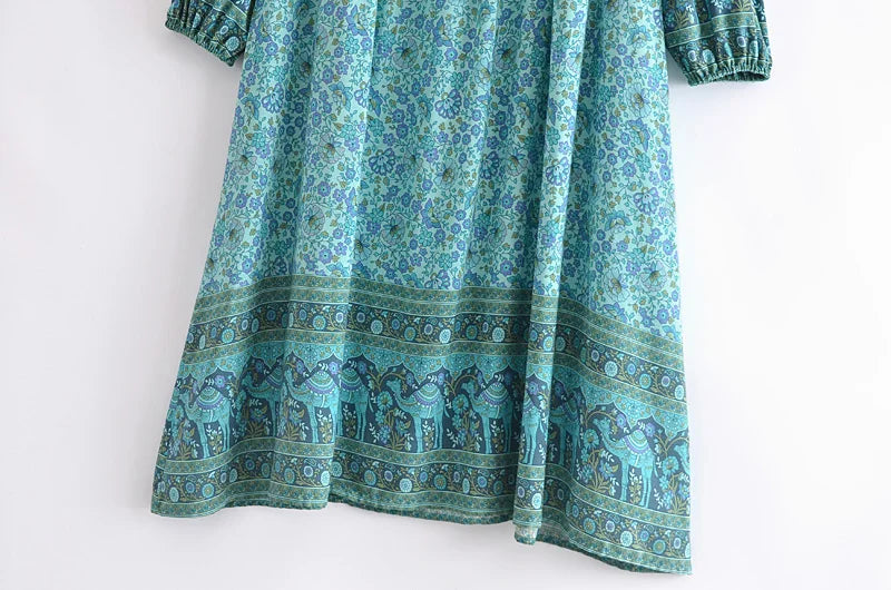 Emerald Breeze Boho Midi Dress