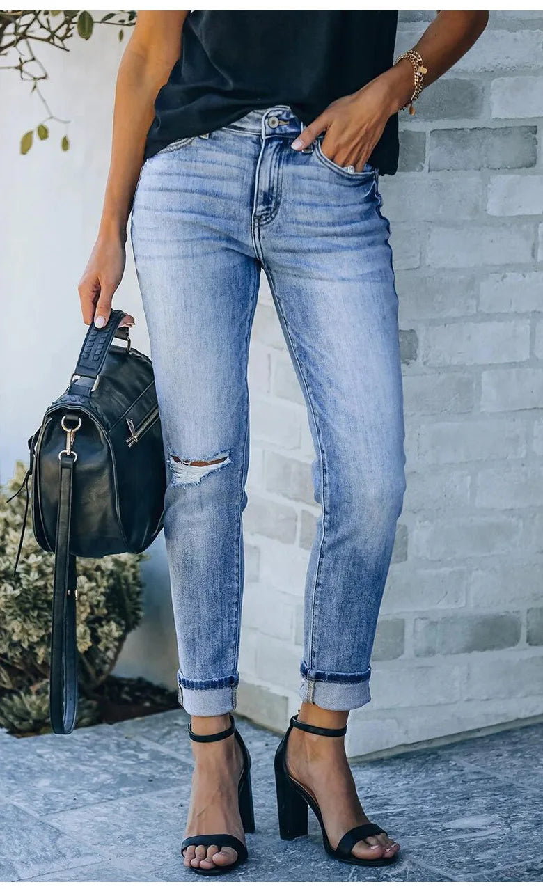 Boho Distressed Cuffed Denim Jeans β Effortless Style, Everyday Cool