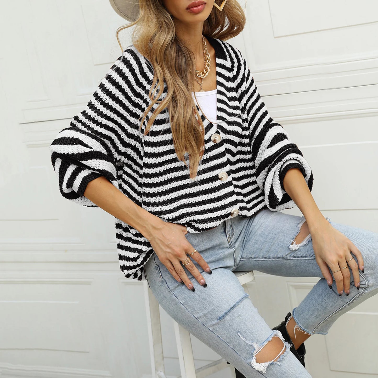 Boho Striped Breeze Button Cardigan