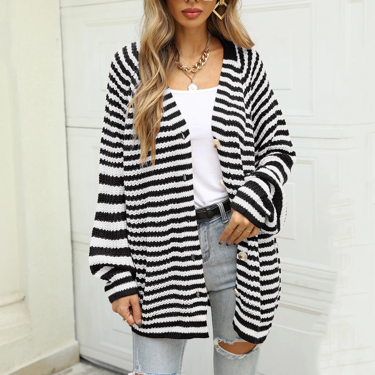 Boho Striped Breeze Button Cardigan