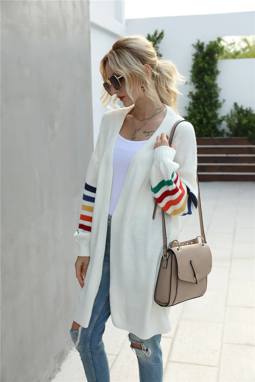 Boho Breeze Stripe Sleeve Knit Cardigan