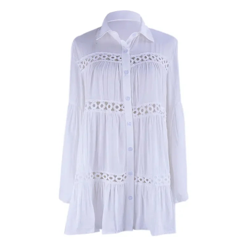 Boho White Beach Cover-Up Tunic – 100% Rayon