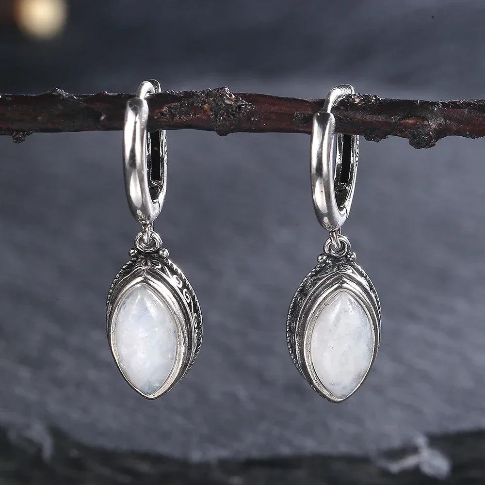 π Sterling Silver Moonstone Drop Earrings β 925 Boho Elegance