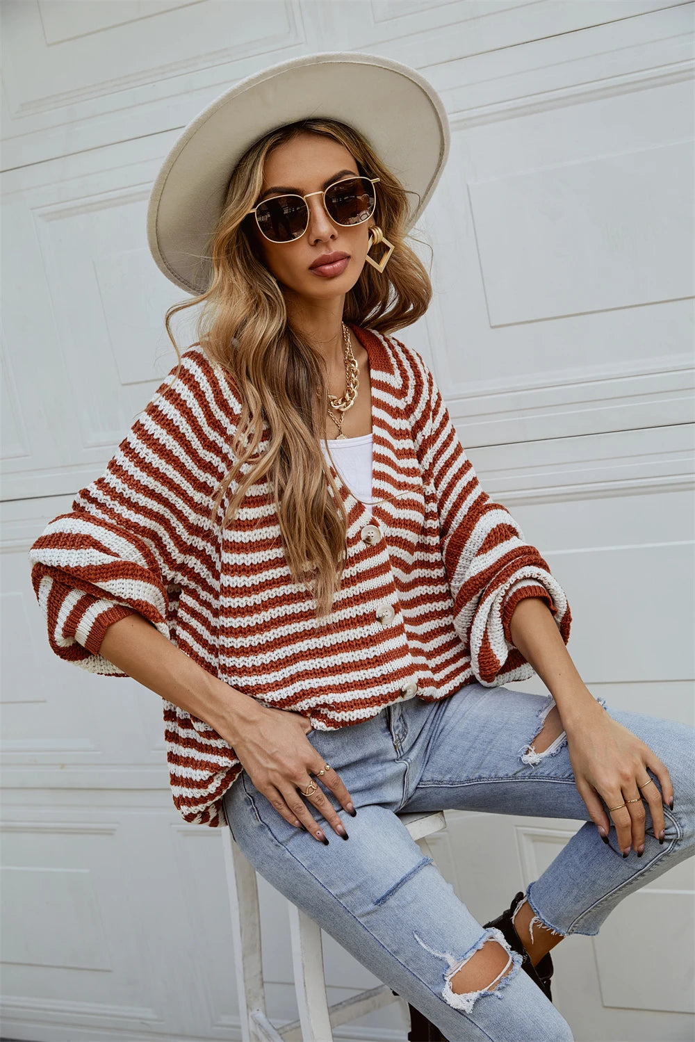 Boho Striped Breeze Button Cardigan