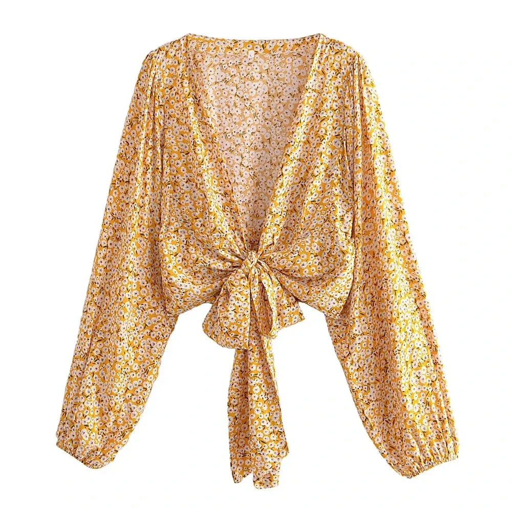 Boho Floral Tie-Front Blouse