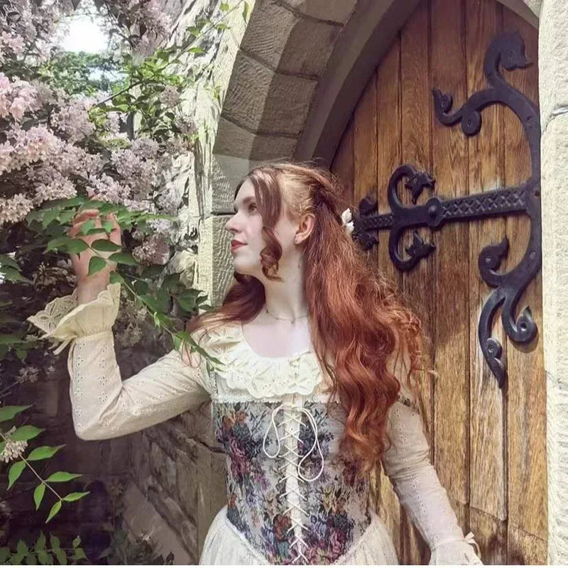 Boho Floral Lace-Up Corset Crop Top – Adjustable Fit
