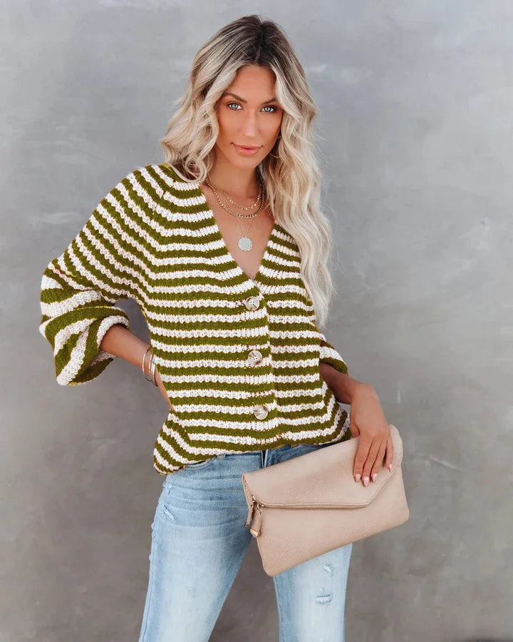 Boho Striped Breeze Button Cardigan