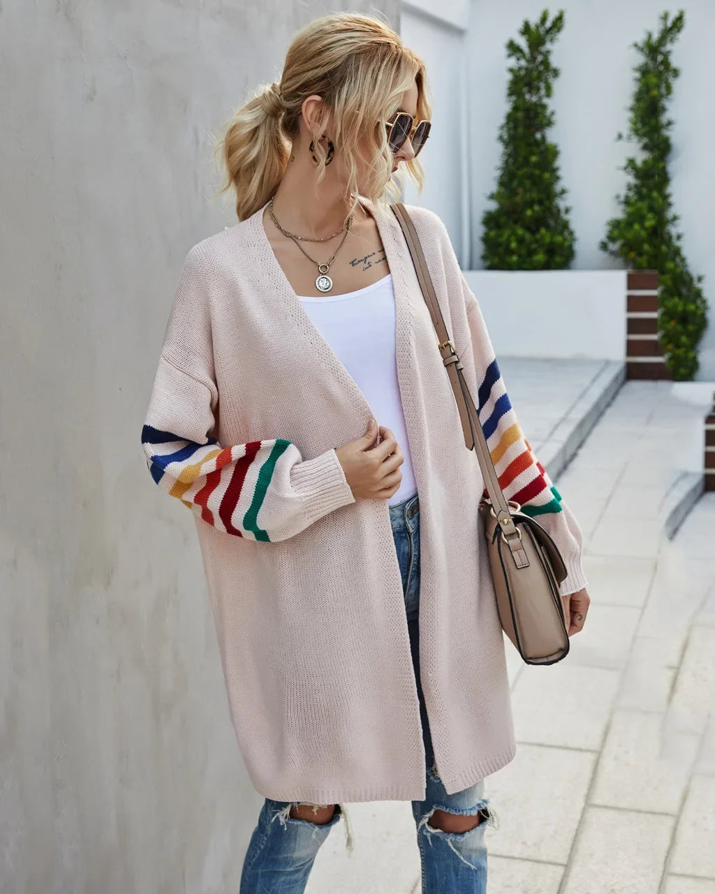 Boho Breeze Stripe Sleeve Knit Cardigan