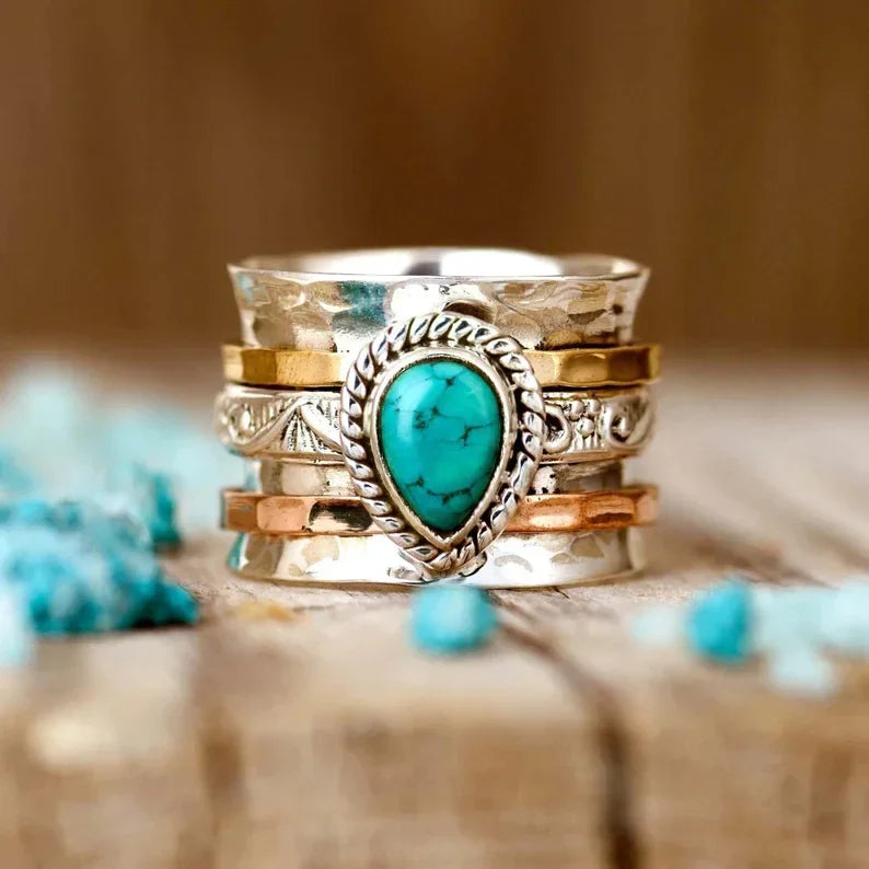 Boho Vintage Turquoise Statement Ring