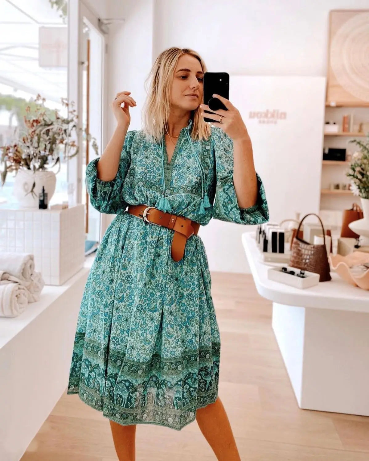 Emerald Breeze Boho Midi Dress