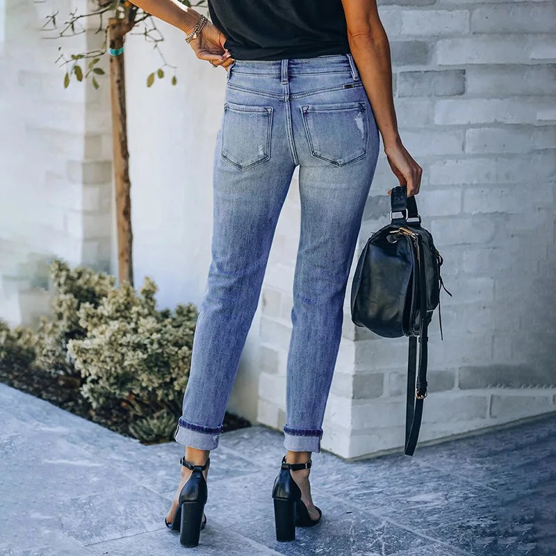 Boho Distressed Cuffed Denim Jeans β Effortless Style, Everyday Cool