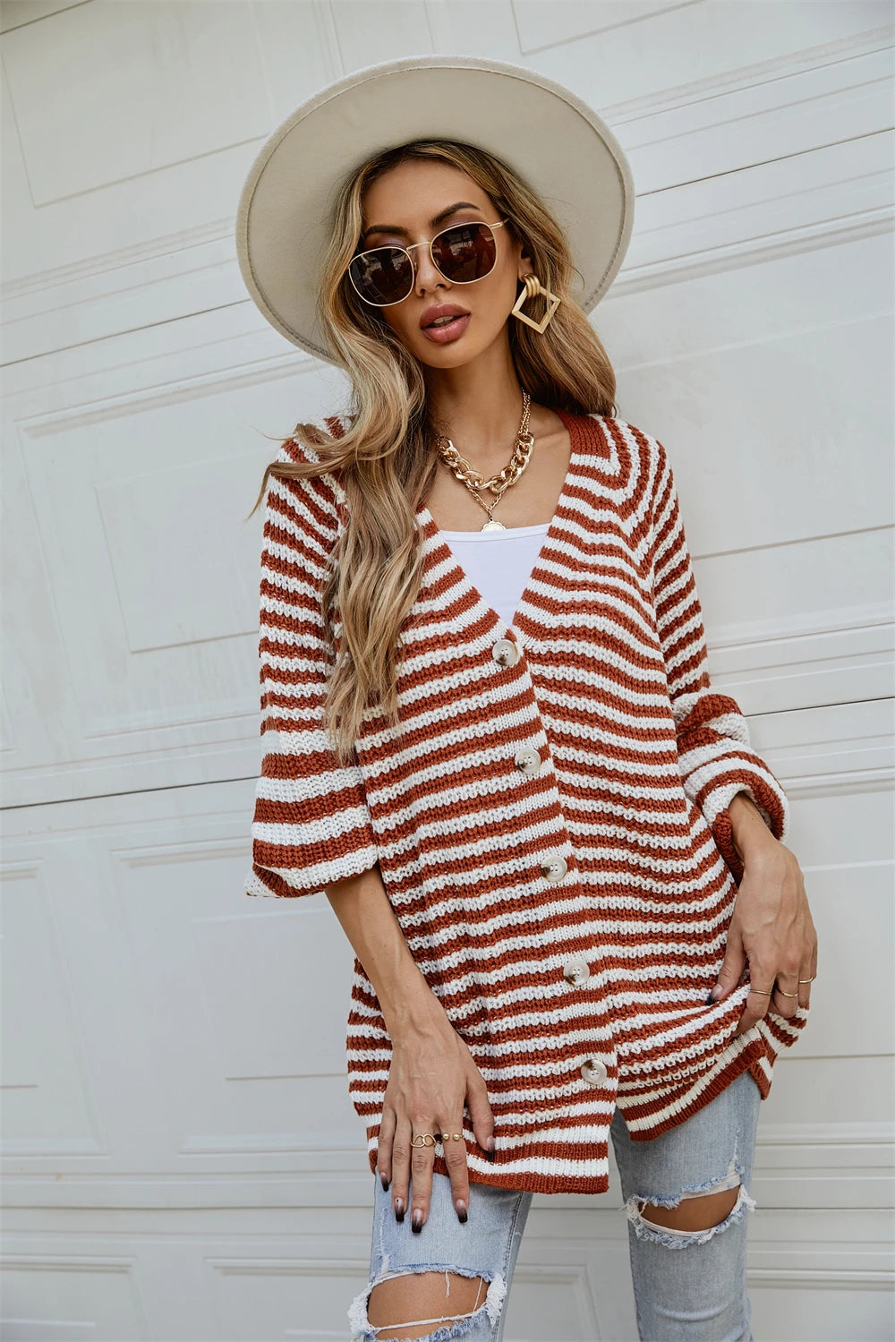 Boho Striped Breeze Button Cardigan