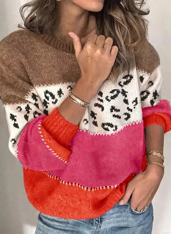 Boho Colorblock Leopard Sweater