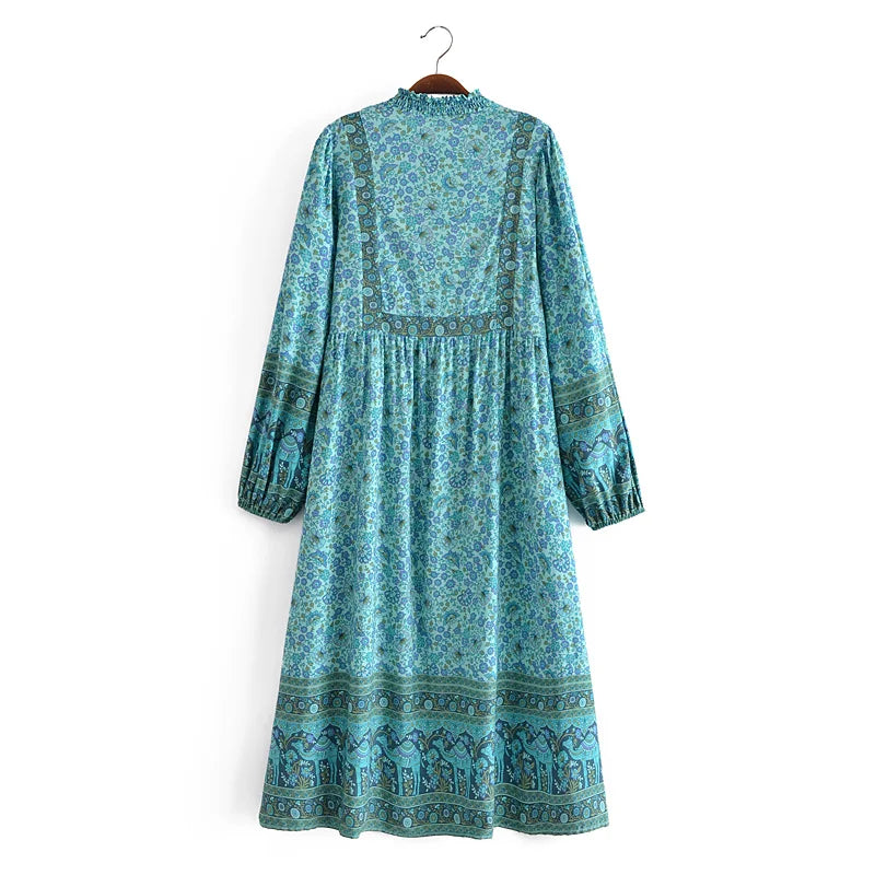 Emerald Breeze Boho Midi Dress