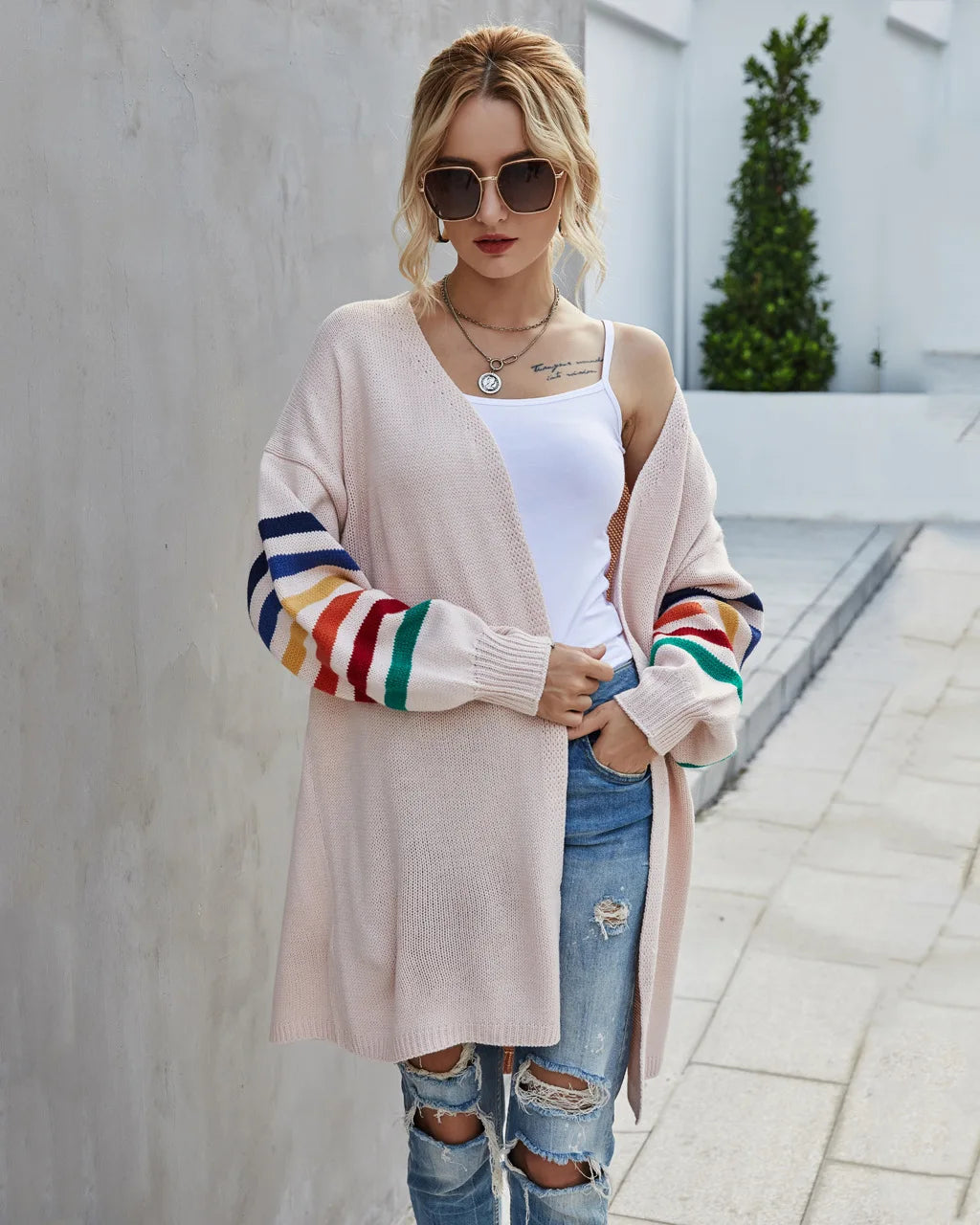 Boho Breeze Stripe Sleeve Knit Cardigan