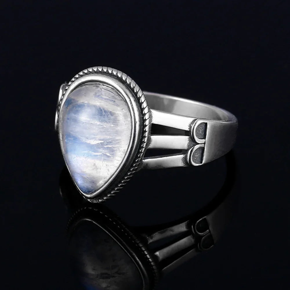 π Teardrop Moonstone 925 Silver Ring β 9x13mm Natural Stone