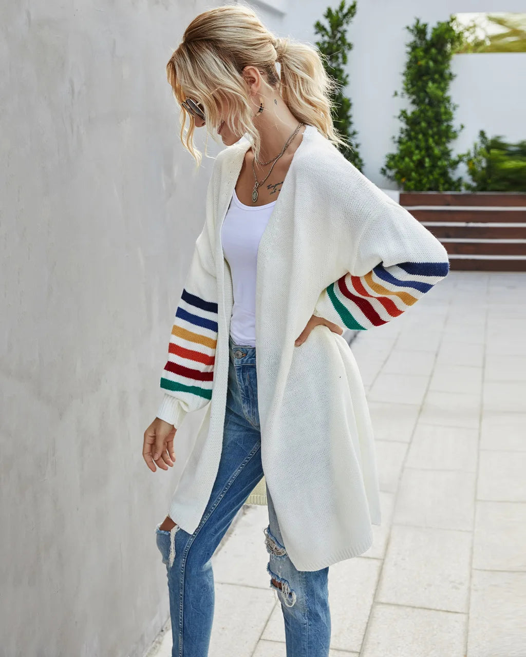 Boho Breeze Stripe Sleeve Knit Cardigan