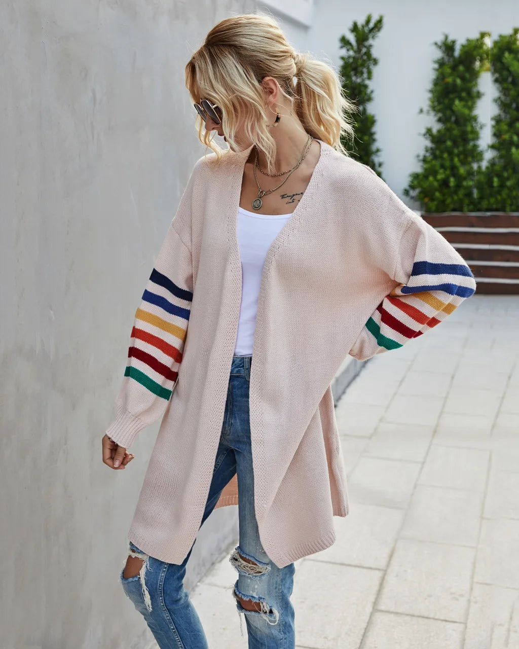 Boho Breeze Stripe Sleeve Knit Cardigan