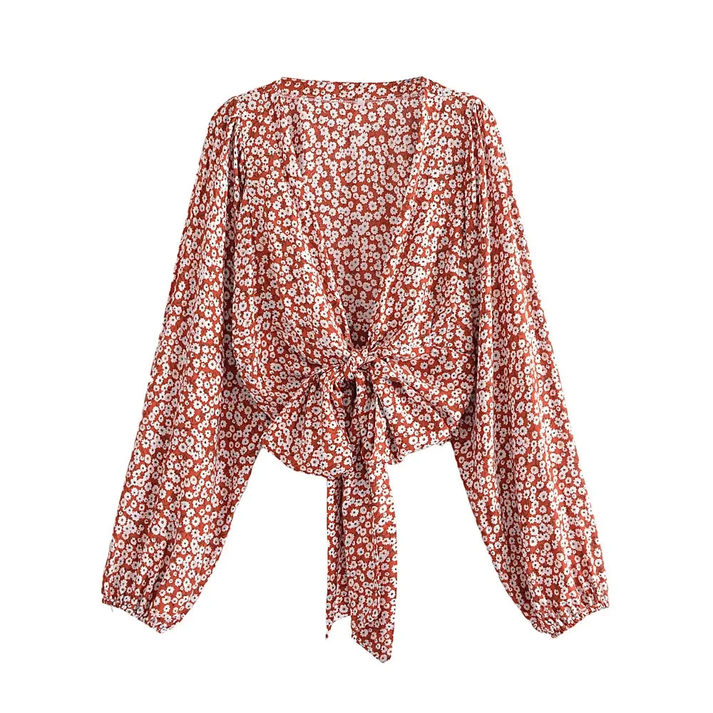 Boho Floral Tie-Front Blouse