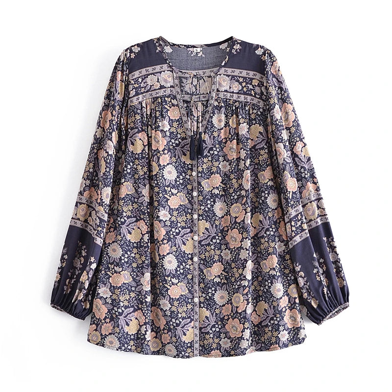 πΈ Boho Floral Tassel Blouse