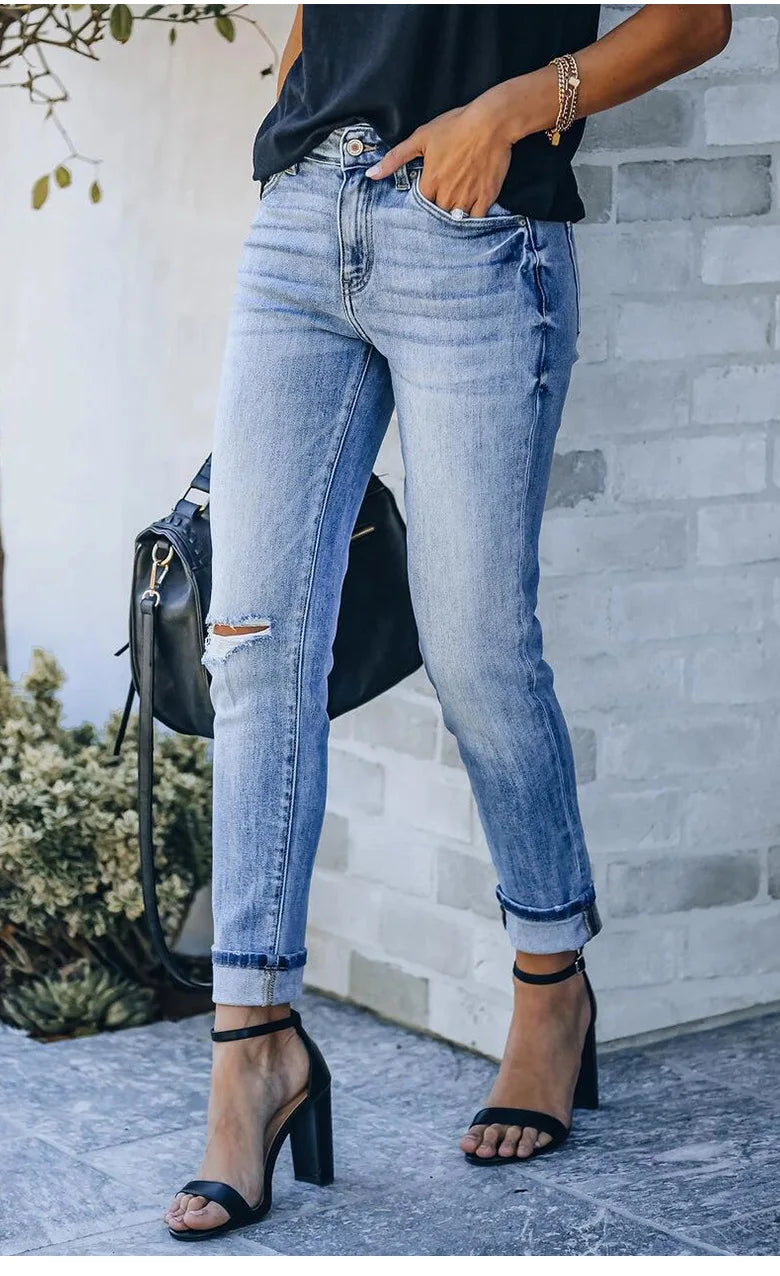 Boho Distressed Cuffed Denim Jeans β Effortless Style, Everyday Cool
