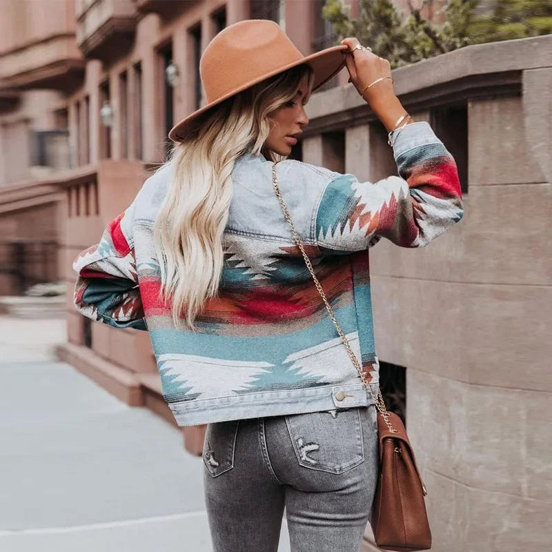 Boho Aztec Patchwork Denim Jacket