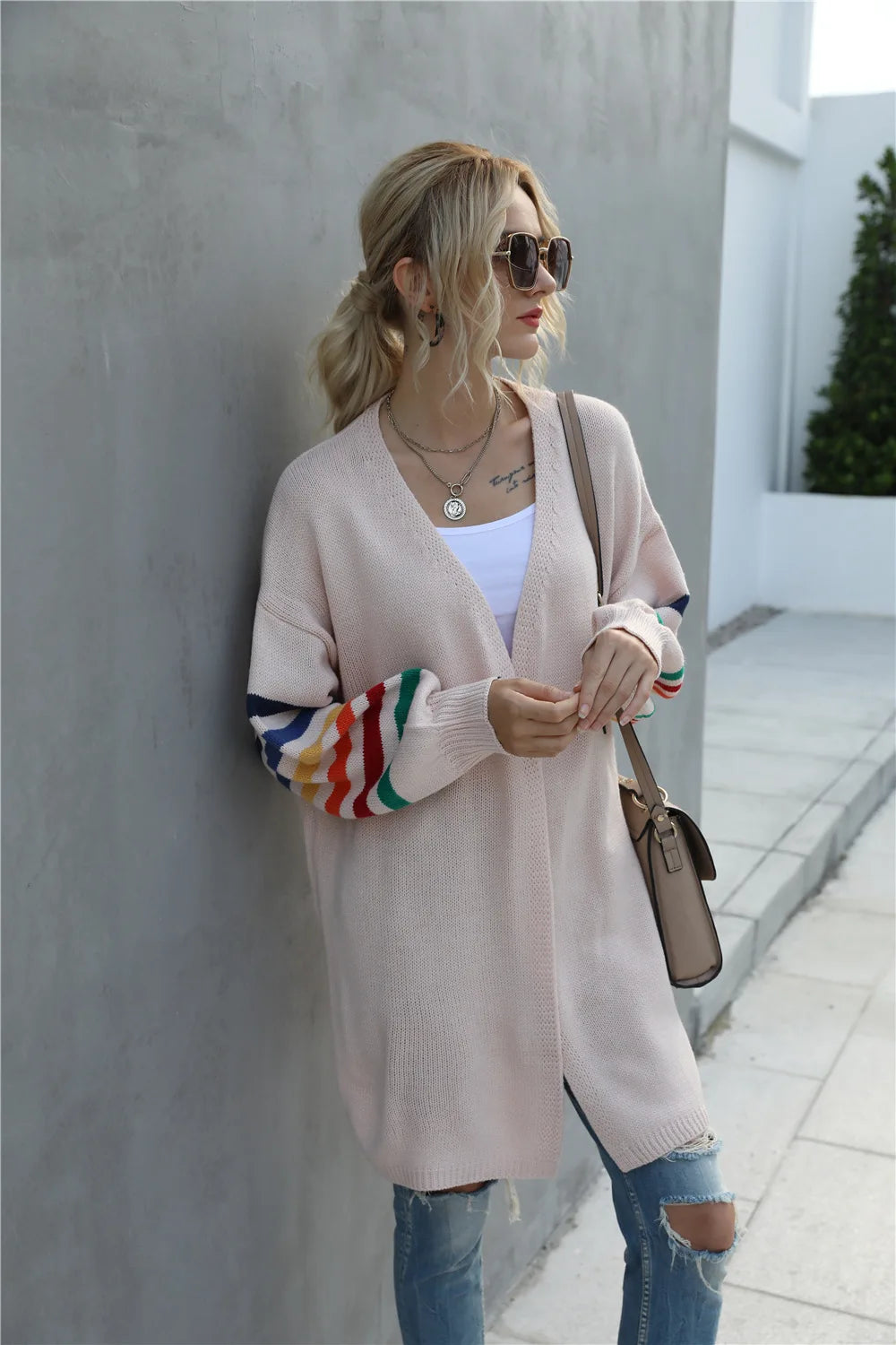 Boho Breeze Stripe Sleeve Knit Cardigan