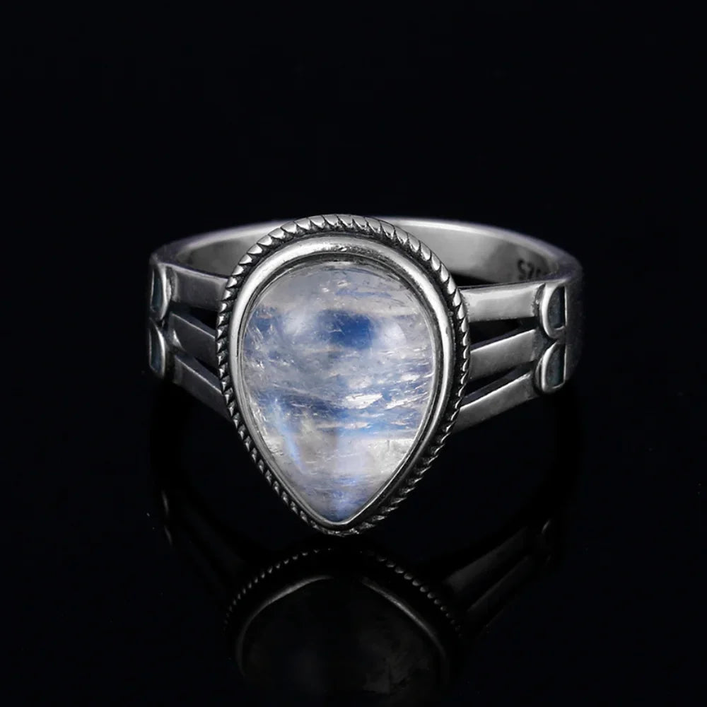 π Teardrop Moonstone 925 Silver Ring β 9x13mm Natural Stone