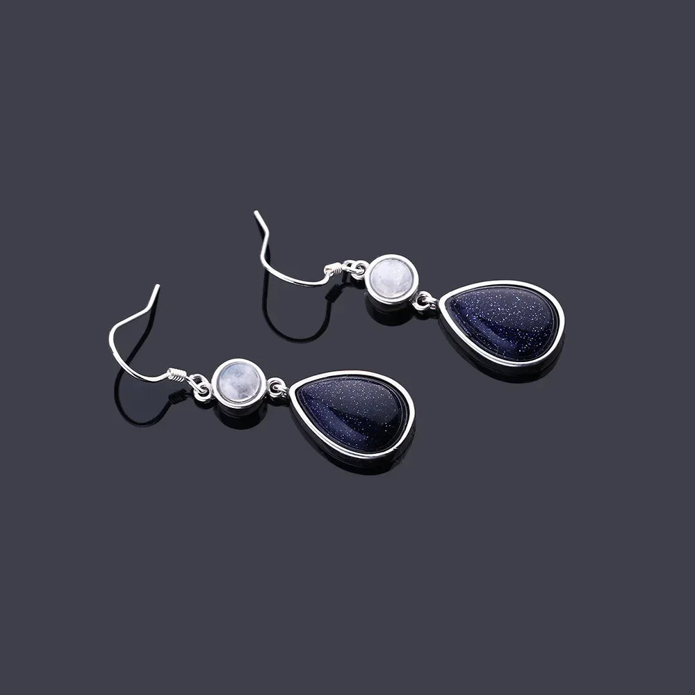 π Water Drop Moonstone & Blue Sandstone Earrings