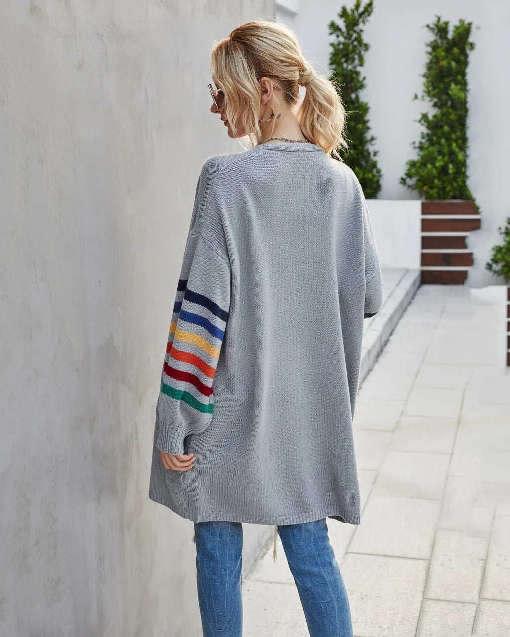 Boho Breeze Stripe Sleeve Knit Cardigan