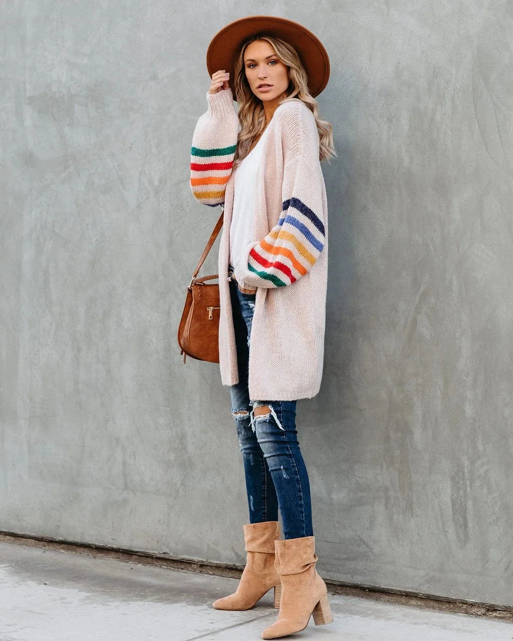 Boho Breeze Stripe Sleeve Knit Cardigan
