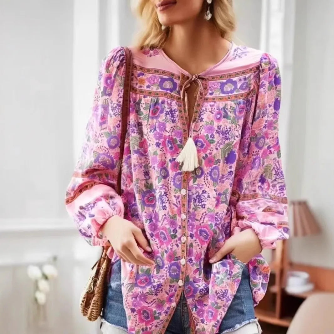 πΈ Boho Floral Tassel Blouse