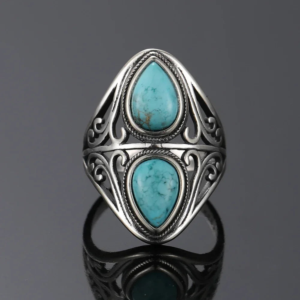 π Boho Double Turquoise Ring β 925 Sterling Silver (Sizes 5β12)