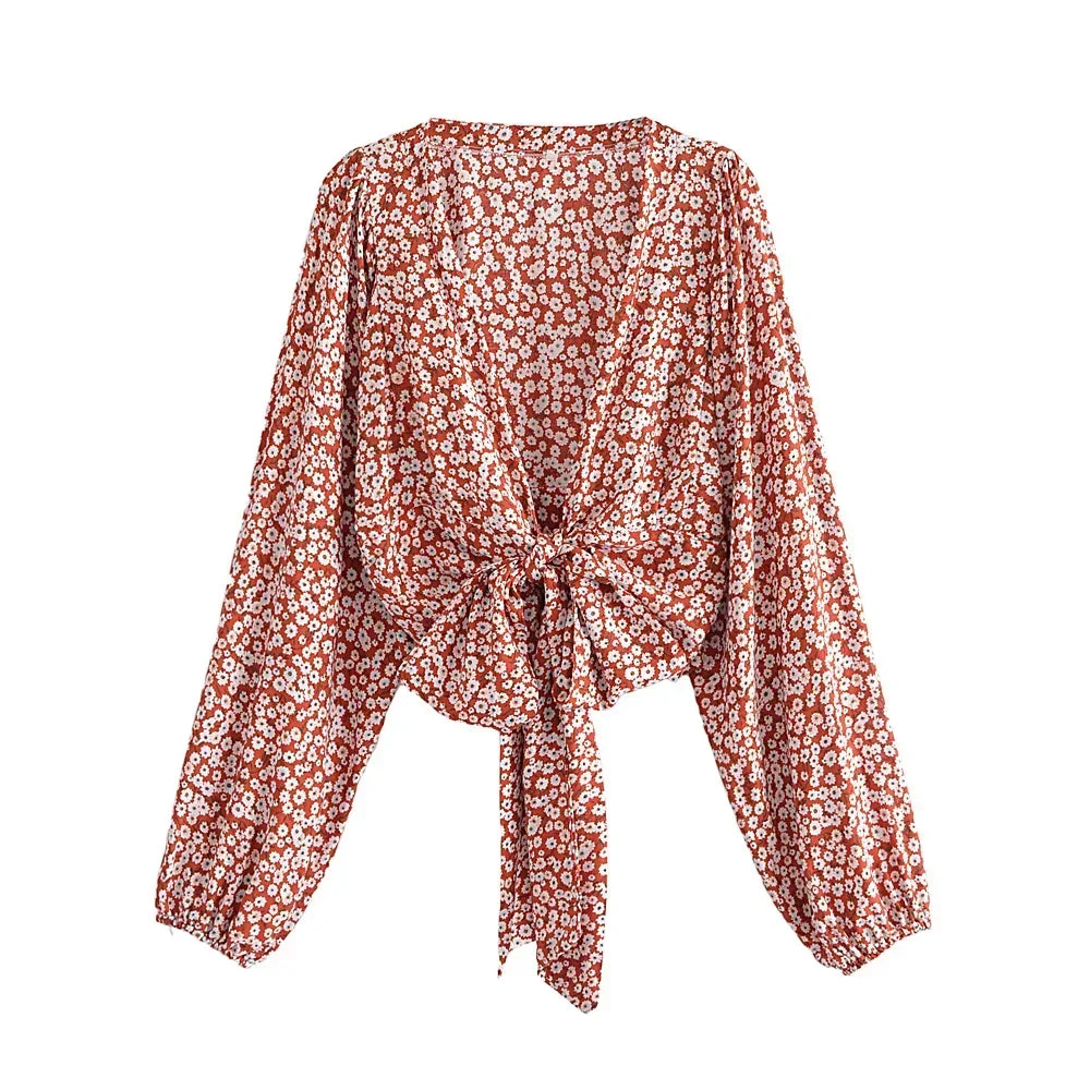 Boho Floral Tie-Front Blouse