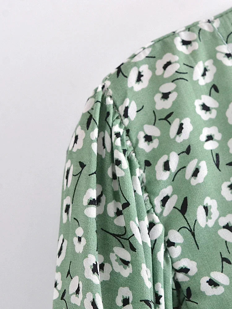 Boho Green Tie-Front Blouse – Rayon Cotton Blend