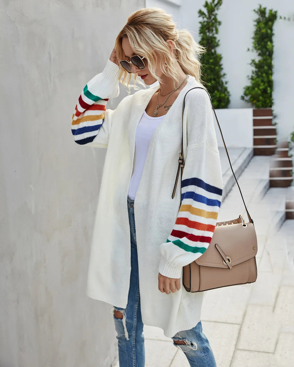 Boho Breeze Stripe Sleeve Knit Cardigan