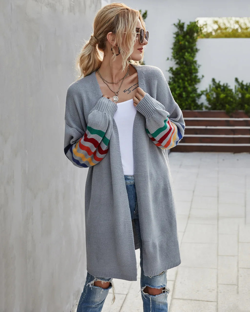 Boho Breeze Stripe Sleeve Knit Cardigan