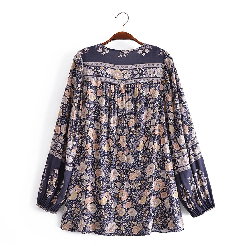 πΈ Boho Floral Tassel Blouse