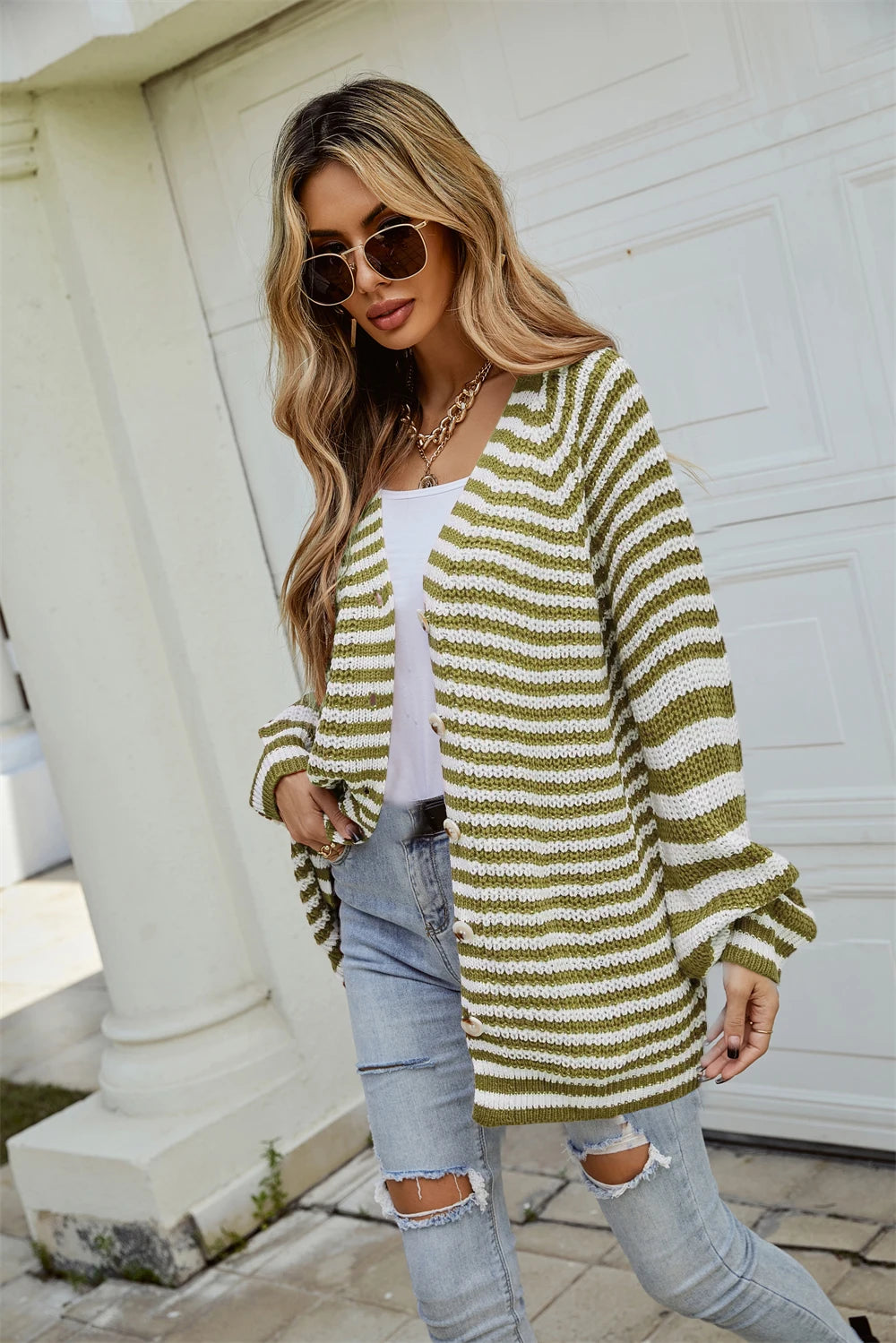 Boho Striped Breeze Button Cardigan