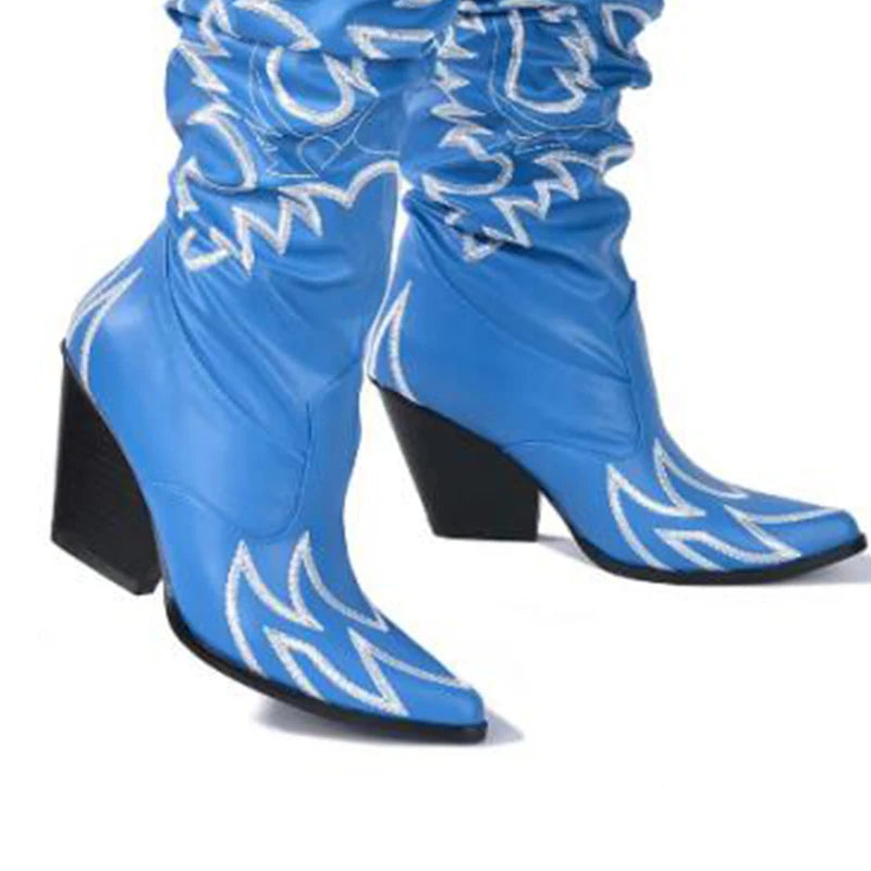 Flame Stitch Knee-High Cowboy Boots