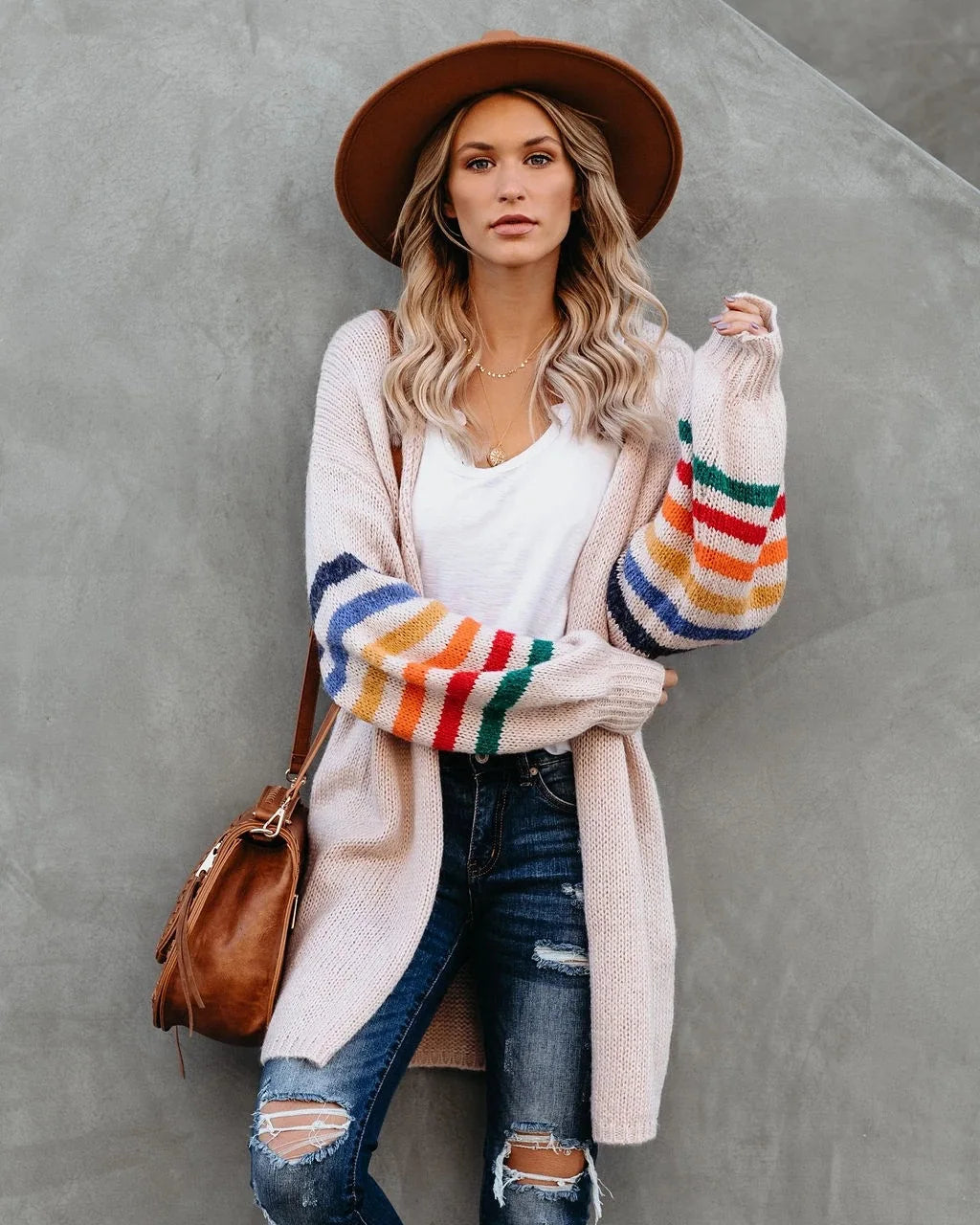 Boho Breeze Stripe Sleeve Knit Cardigan