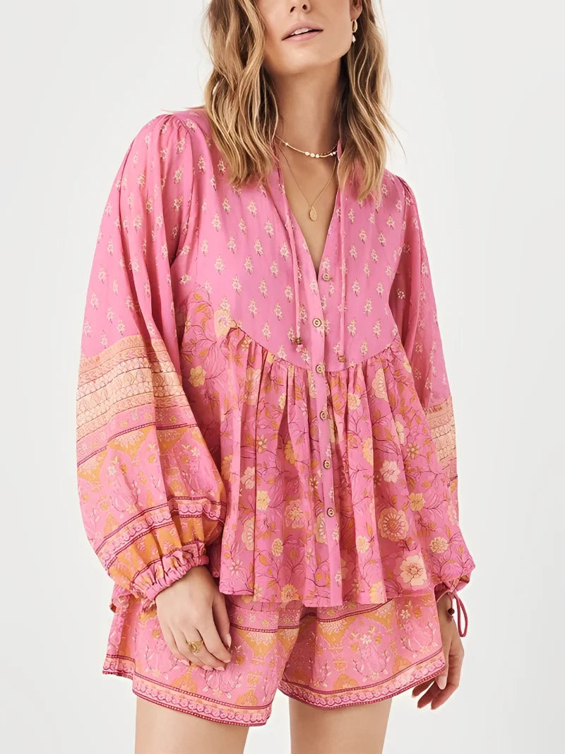 Desert Bloom Peplum Boho Blouse