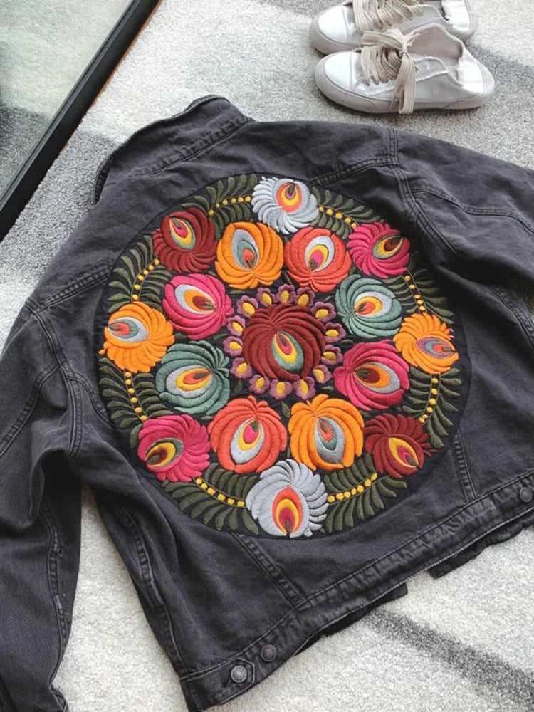 🌹 Boho Garden Bloom Denim Jacket