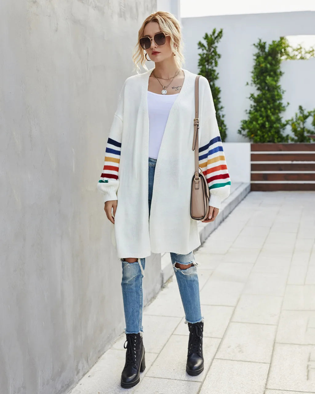 Boho Breeze Stripe Sleeve Knit Cardigan