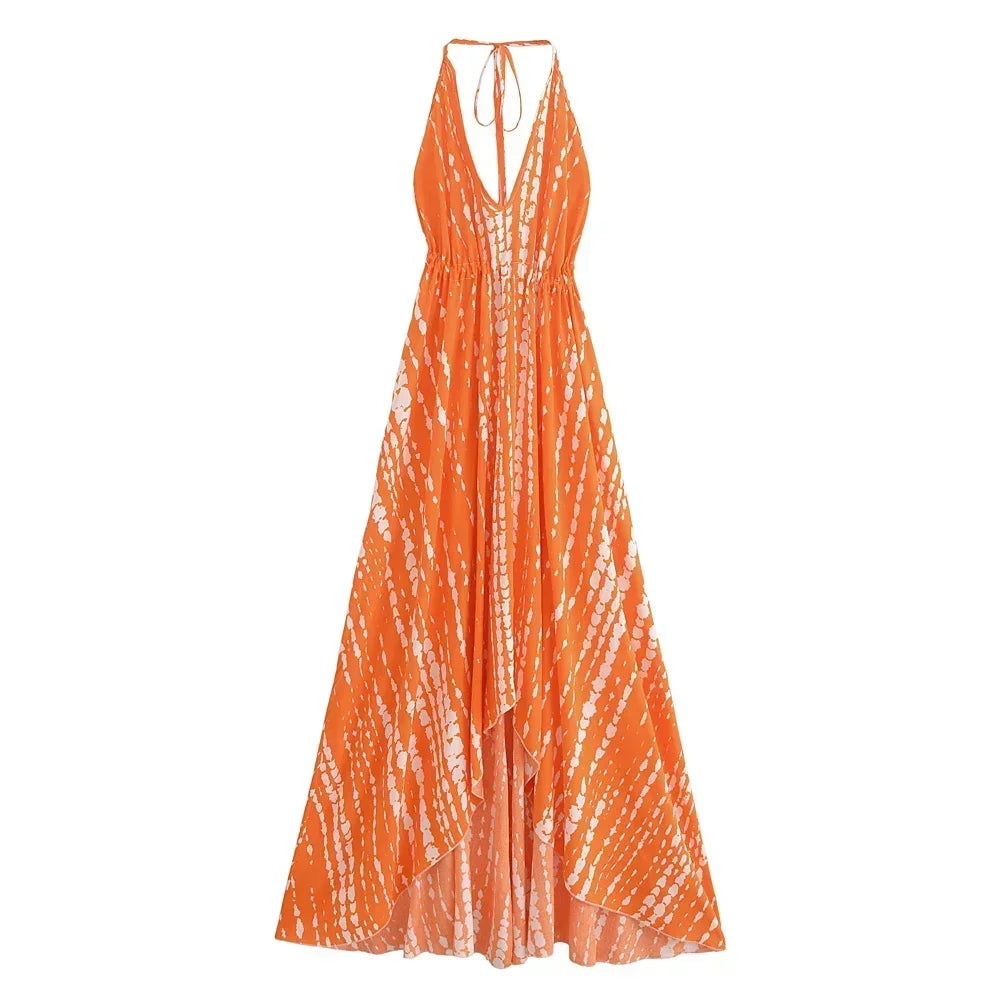 Free Spirit Flow: Boho V-Neck High-Low Maxi Dress