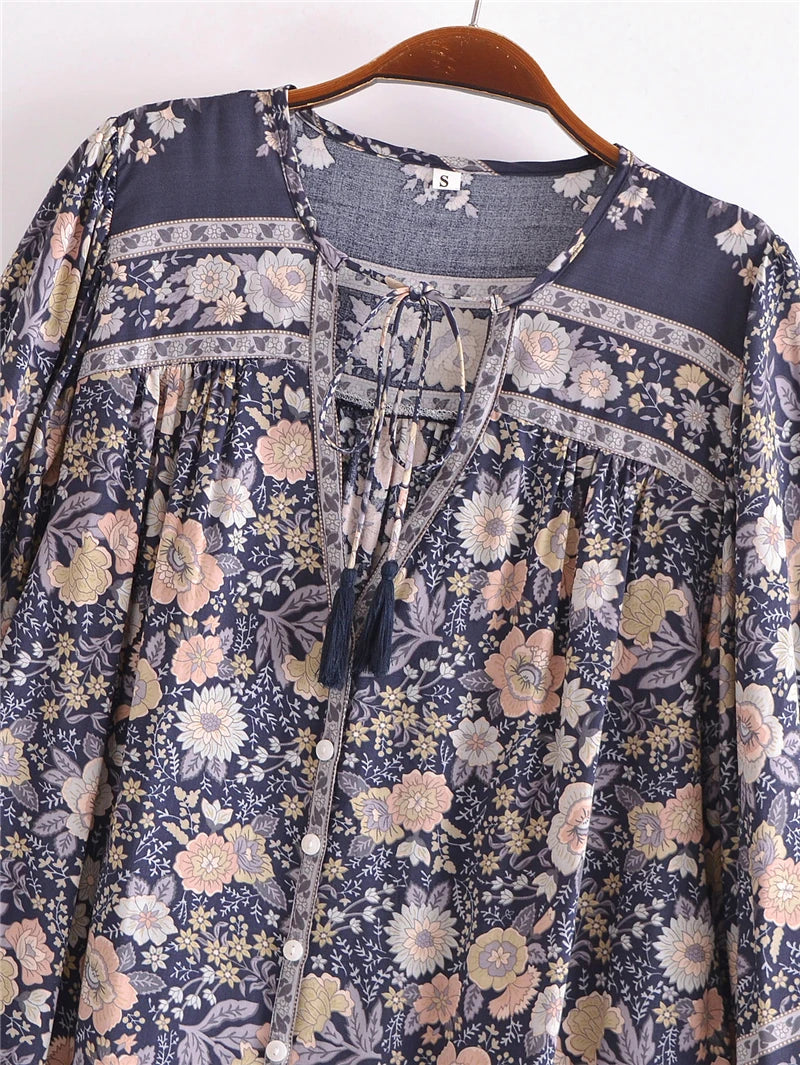 πΈ Boho Floral Tassel Blouse