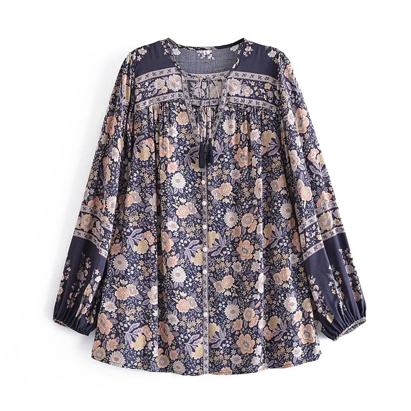 πΈ Boho Floral Tassel Blouse