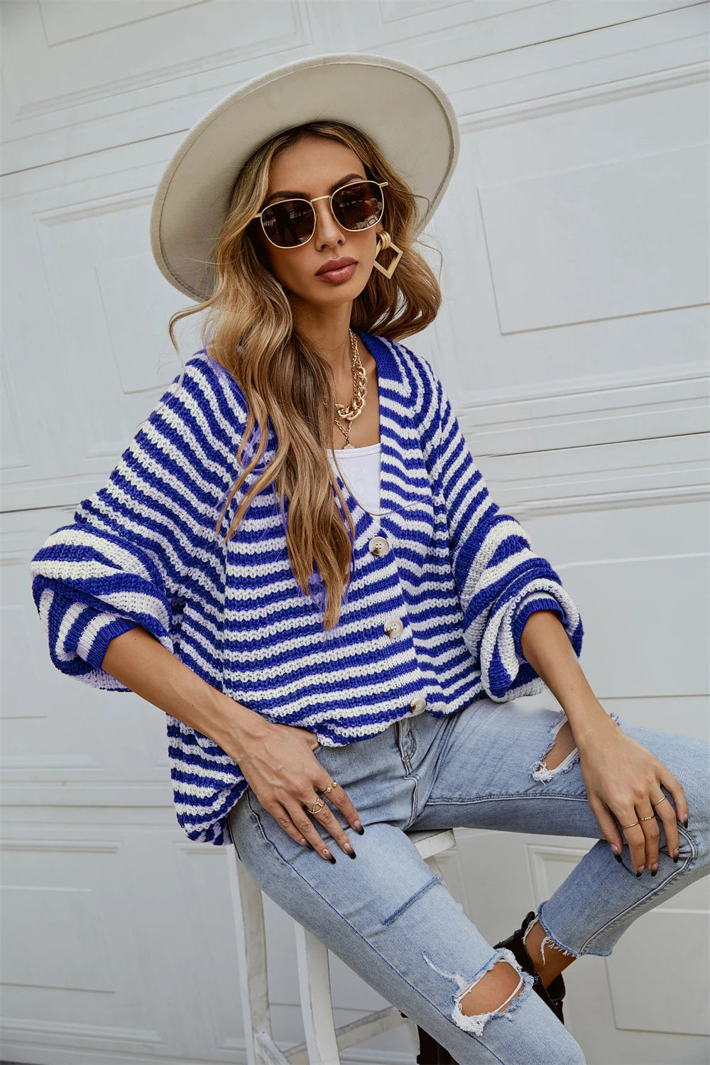 Boho Striped Breeze Button Cardigan